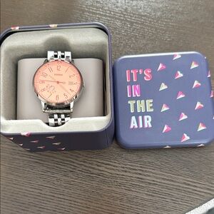 Fossil womans  Watch with Pink Dial and Silver Band